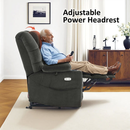 MCombo Large Dual Motor Power Lift Recliner Chair with Massage and Dual Heating for Big and Tall Elderly People, Fabric 7634