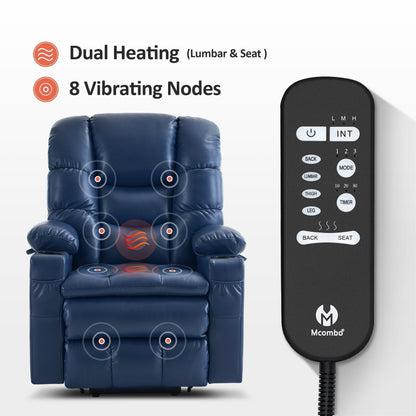 MCombo Large Dual Motor Power Lift Recliner Chair with Massage and Dual Heating for Elderly People, Faux Leather 7634