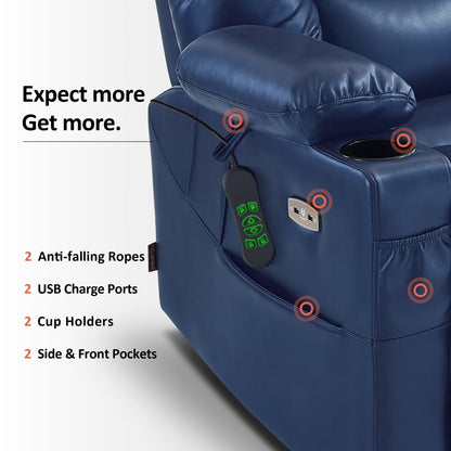 MCombo Large Dual Motor Power Lift Recliner Chair with Massage and Dual Heating for Elderly People, Faux Leather 7634