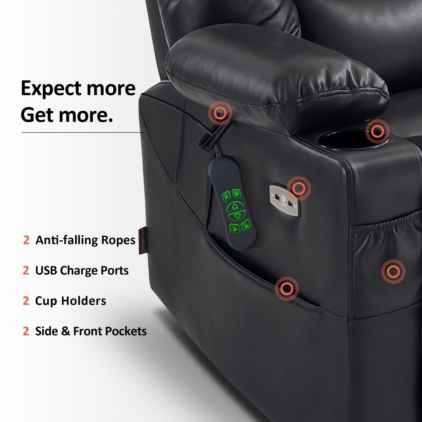 MCombo Large Dual Motor Power Lift Recliner Chair with Massage and Dual Heating for Elderly People, Faux Leather 7634
