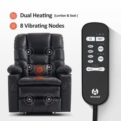 MCombo Large Dual Motor Power Lift Recliner Chair with Massage and Dual Heating for Elderly People, Faux Leather 7634