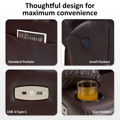 MCombo Large Dual Motor Power Lift Recliner Chair with Massage and Dual Heating for Elderly People, Faux Leather 7634