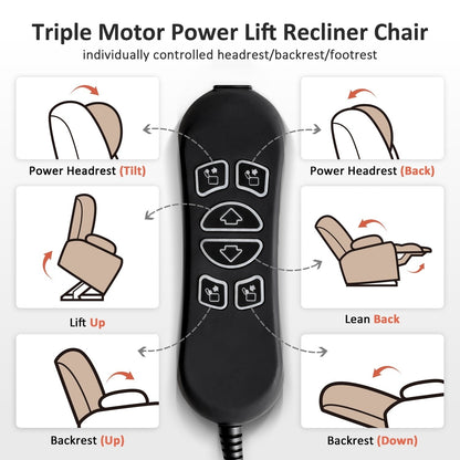 MCombo Large Dual Motor Power Lift Recliner Chair with Massage and Dual Heating for Elderly People, Faux Leather 7634