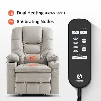 MCombo Large Dual Motor Power Lift Recliner Chair with Massage and Dual Heating for Elderly People, Faux Leather 7634
