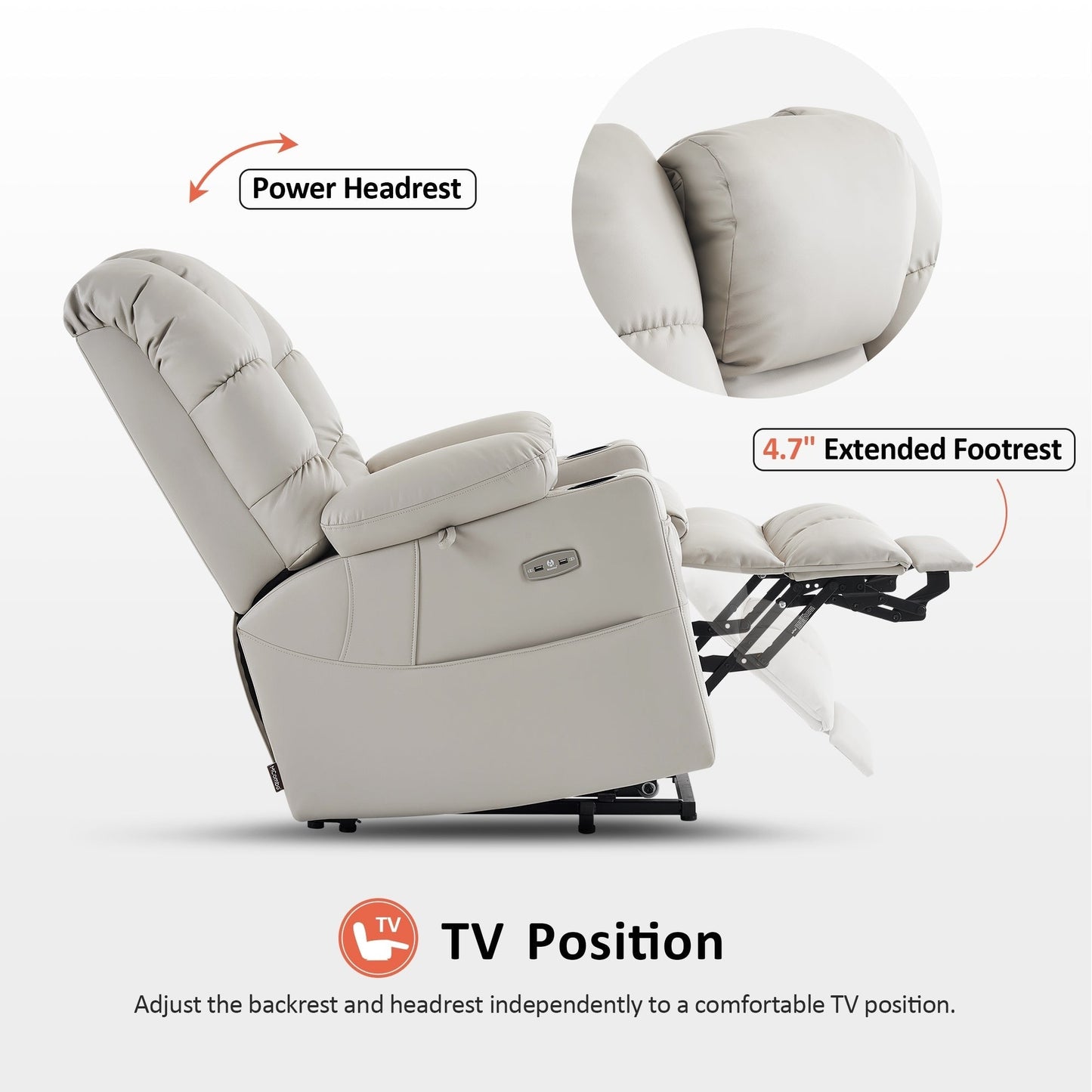 MCombo Large Dual Motor Power Lift Recliner Chair with Massage and Dual Heating for Elderly People, Faux Leather 7634