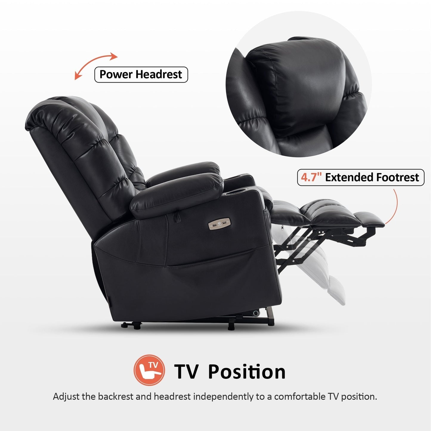 MCombo Large Dual Motor Power Lift Recliner Chair with Massage and Dual Heating for Elderly People, Faux Leather 7634