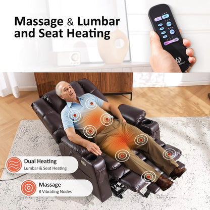 MCombo Large Dual Motor Power Lift Recliner Chair with Massage and Dual Heating for Elderly People, Faux Leather 7634