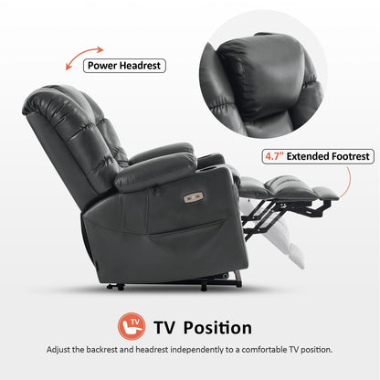 MCombo Large Dual Motor Power Lift Recliner Chair with Massage and Dual Heating for Elderly People, Faux Leather 7634