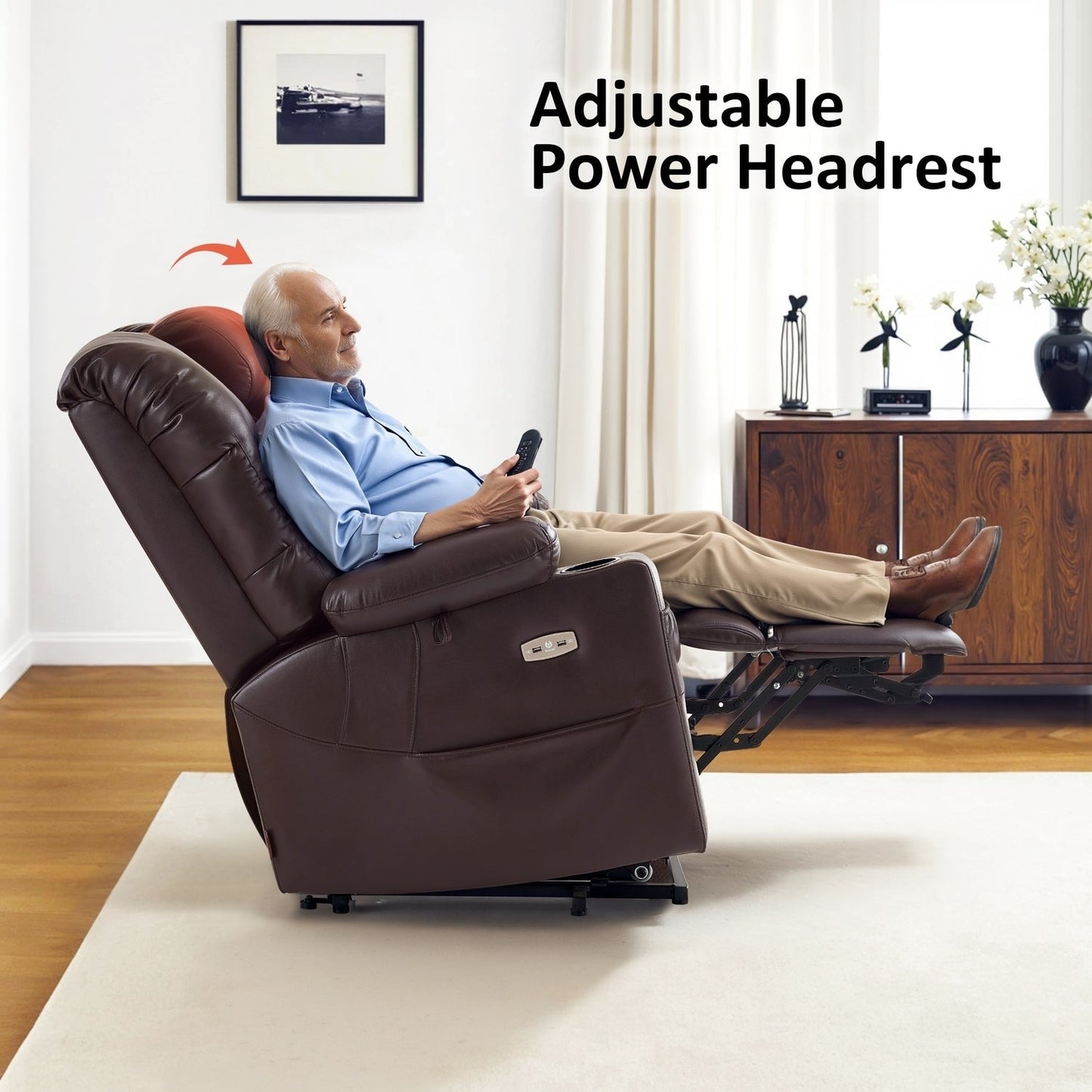 MCombo Large Dual Motor Power Lift Recliner Chair with Massage and Dual Heating for Elderly People, Faux Leather 7634