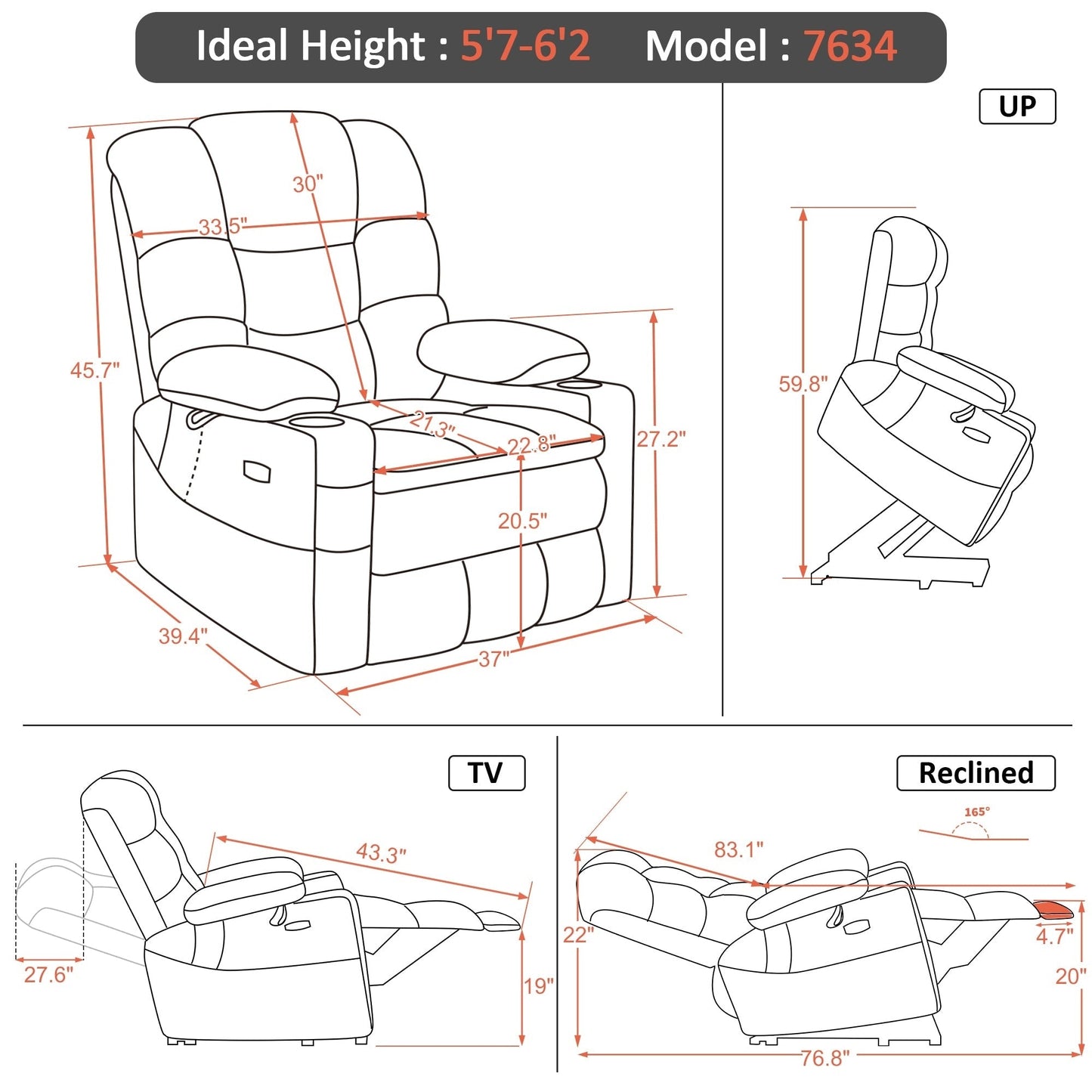 MCombo Large Dual Motor Power Lift Recliner Chair with Massage and Dual Heating for Elderly People, Faux Leather 7634