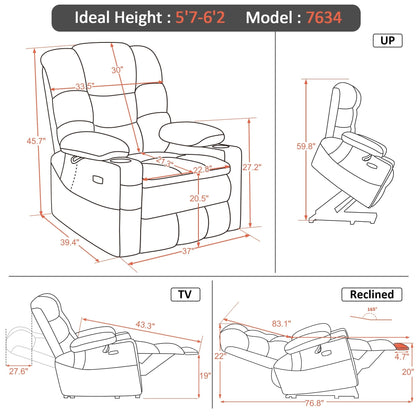 MCombo Large Dual Motor Power Lift Recliner Chair with Massage and Dual Heating for Elderly People, Faux Leather 7634
