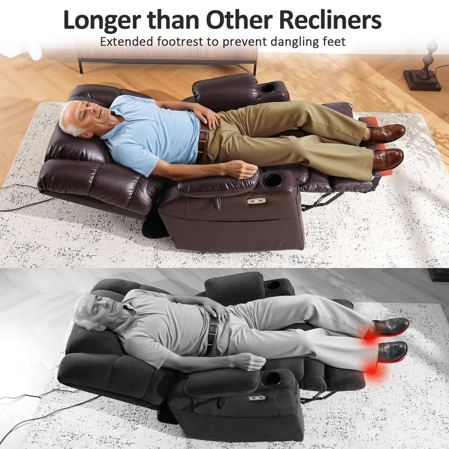MCombo Large Dual Motor Power Lift Recliner Chair with Massage and Dual Heating for Elderly People, Faux Leather 7634