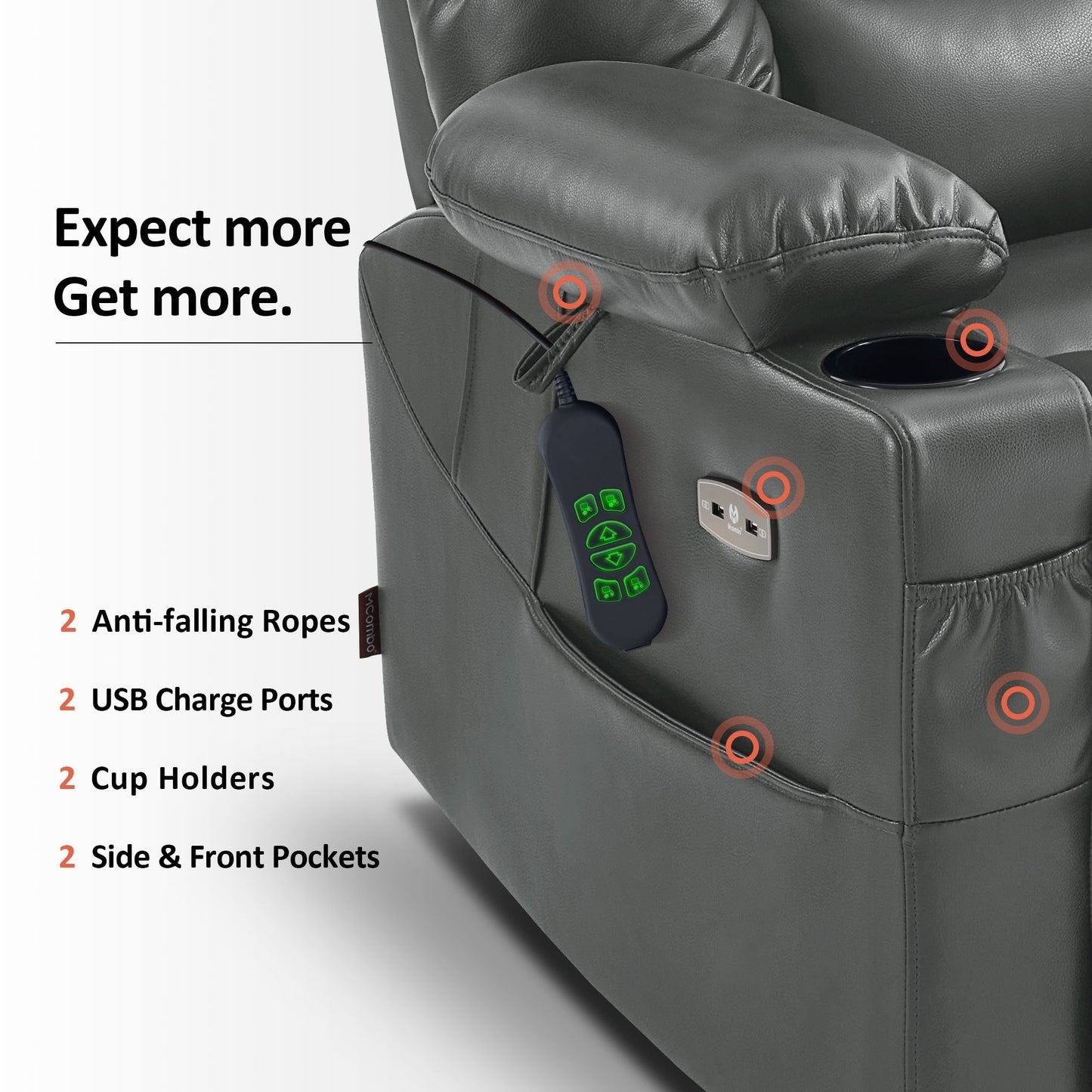 MCombo Large Dual Motor Power Lift Recliner Chair with Massage and Dual Heating for Elderly People, Faux Leather 7634