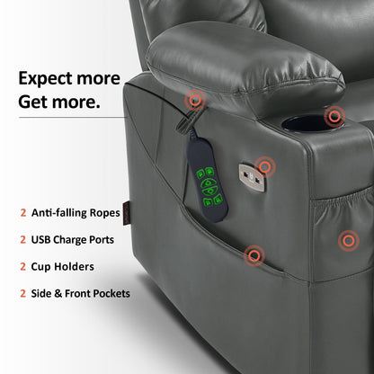 MCombo Large Dual Motor Power Lift Recliner Chair with Massage and Dual Heating for Elderly People, Faux Leather 7634