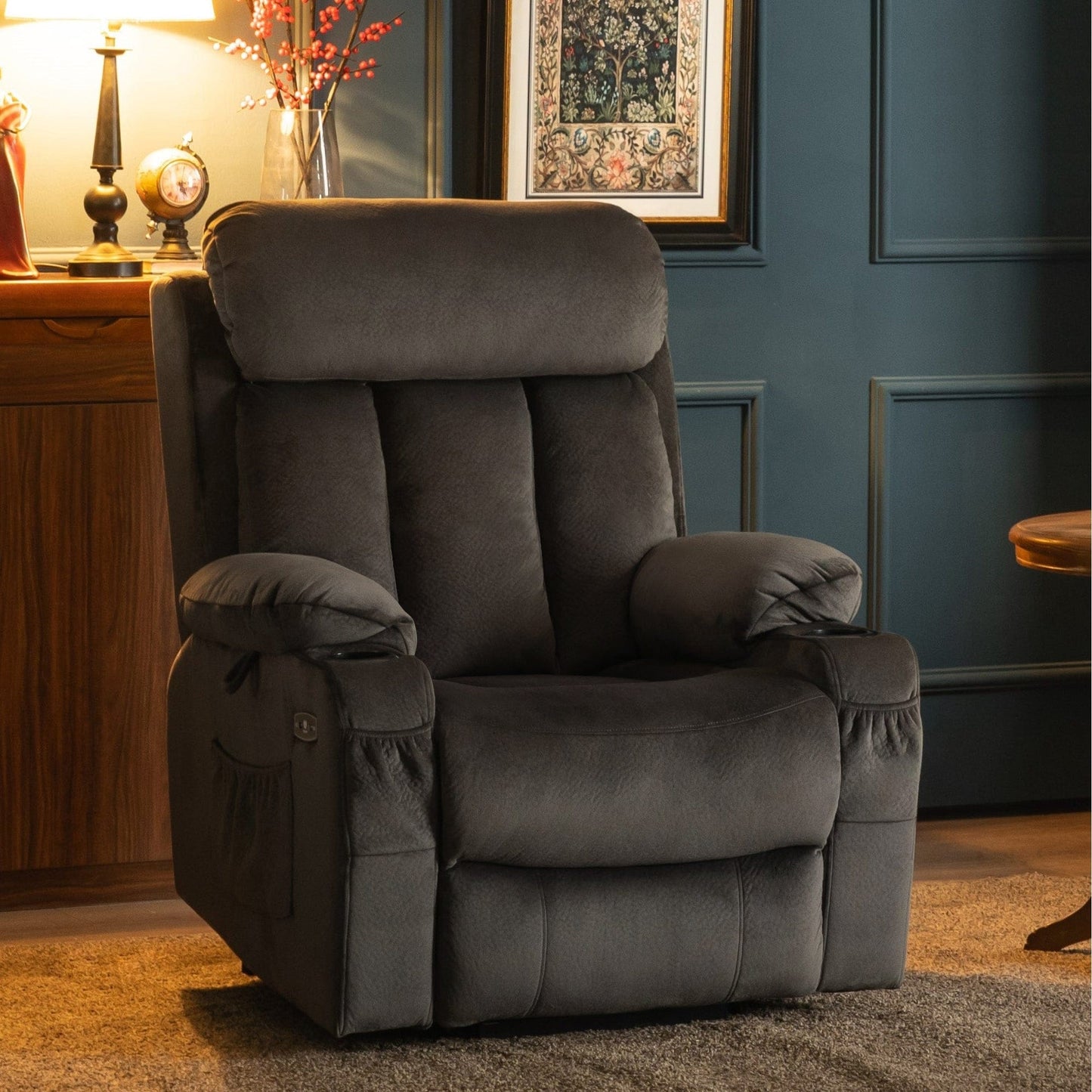 MCombo Large Power Lift Recliner with Extended Footrest for Big and Tall Elderly People, Hand Remote, Cup Holders, Fabric 7426