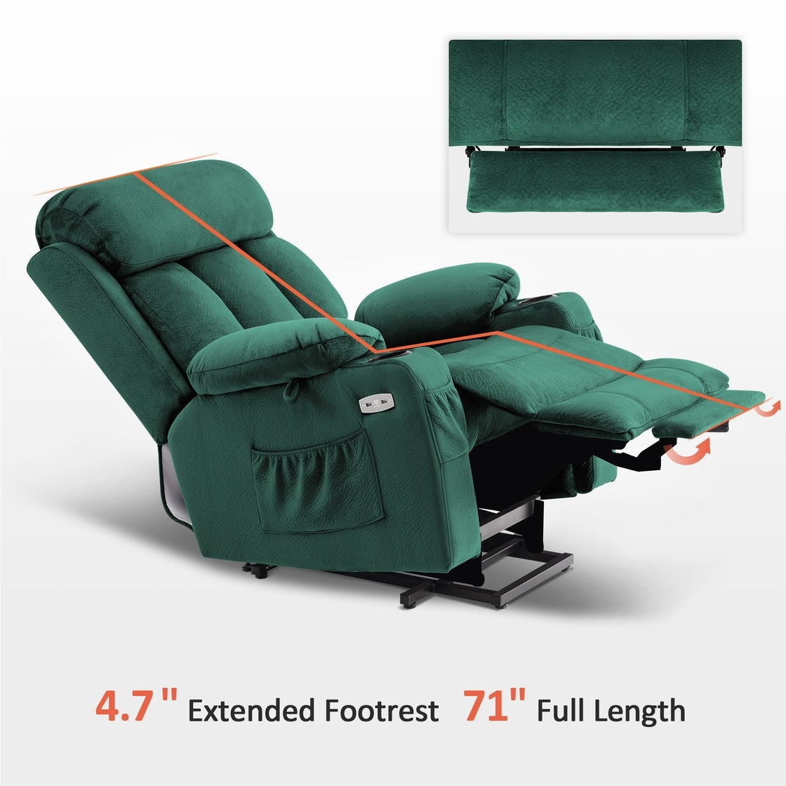 MCombo Large Power Lift Recliner with Extended Footrest for Big and Tall Elderly People, Hand Remote, Cup Holders, Fabric 7426