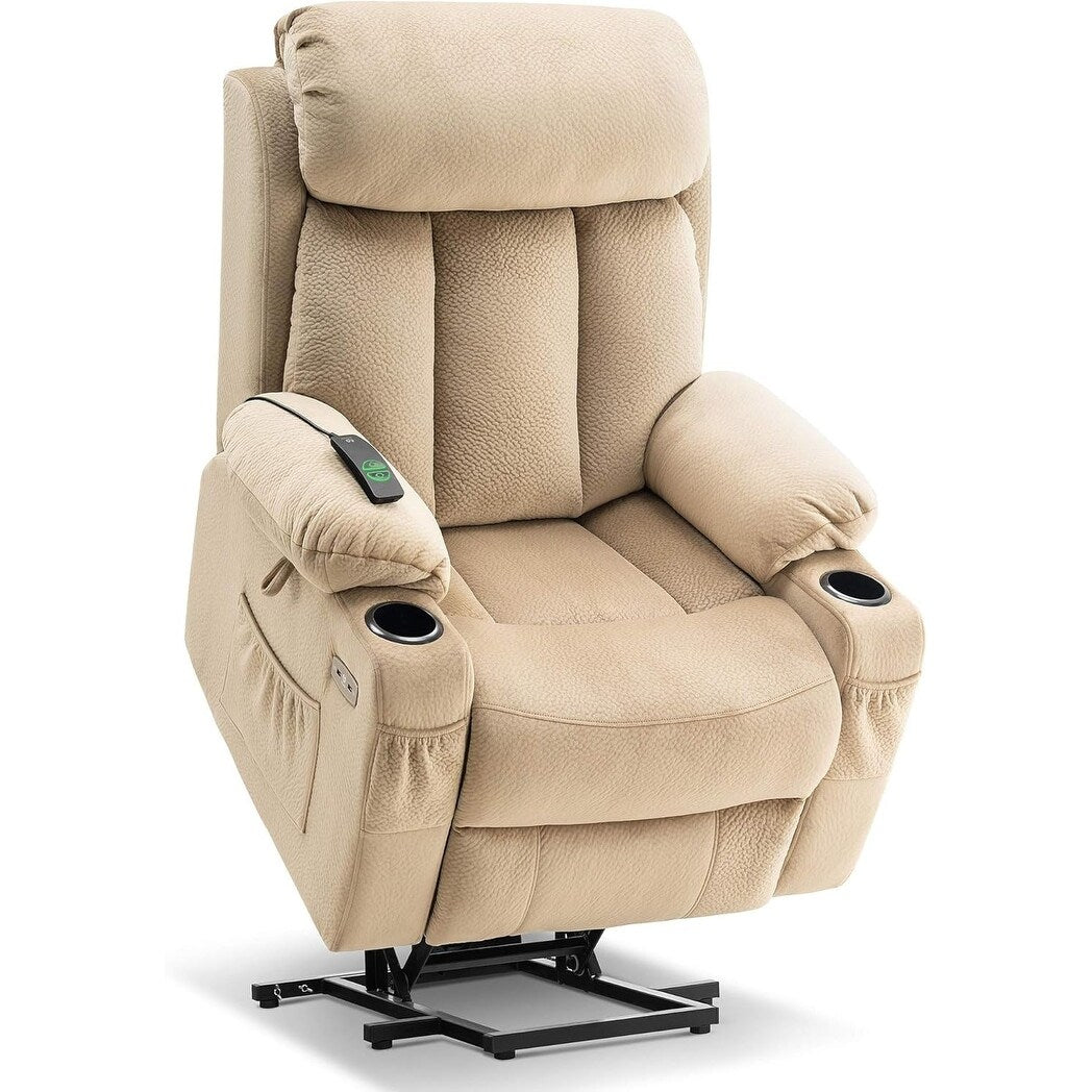 MCombo Large Power Lift Recliner with Extended Footrest for Big and Tall Elderly People, Hand Remote, Cup Holders, Fabric 7426