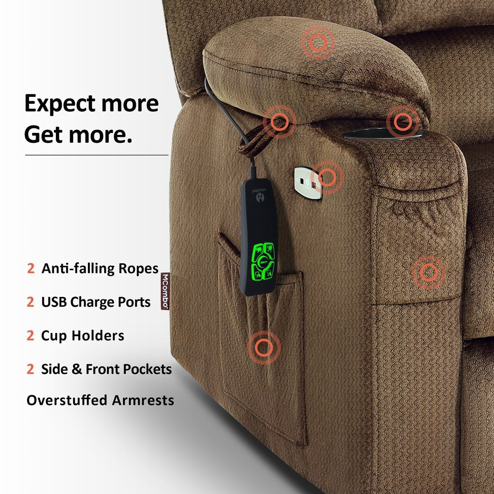 MCombo Lay Flat Dual Motor Power Lift Recliner with Massage and Heat for Elderly People, Infinite Position, Fabric R7677