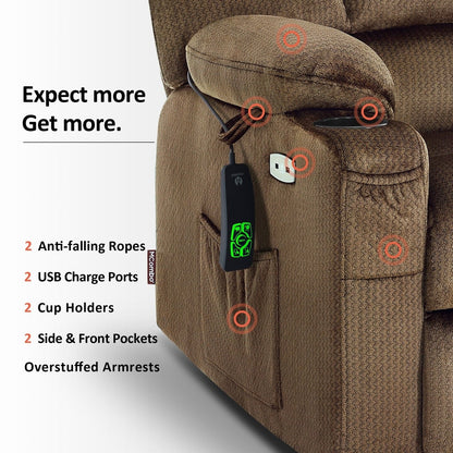 MCombo Lay Flat Dual Motor Power Lift Recliner with Massage and Heat for Elderly People, Infinite Position, Fabric R7677