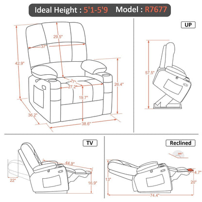 MCombo Lay Flat Dual Motor Power Lift Recliner with Massage and Heat for Elderly People, Infinite Position, Fabric R7677