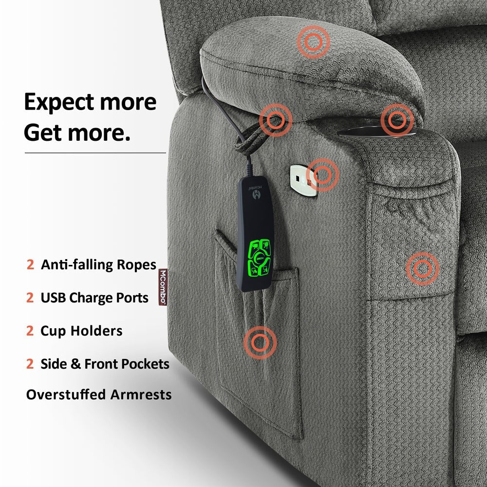 MCombo Lay Flat Dual Motor Power Lift Recliner with Massage and Heat for Elderly People, Infinite Position, Fabric R7677