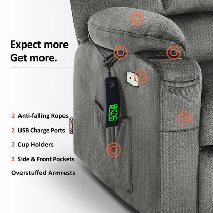 MCombo Lay Flat Dual Motor Power Lift Recliner with Massage and Heat for Elderly People, Infinite Position, Fabric R7677