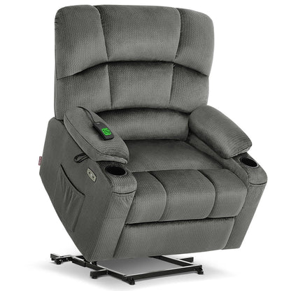 MCombo Lay Flat Dual Motor Power Lift Recliner with Massage and Heat for Elderly People, Infinite Position, Fabric R7677