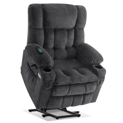 MCombo Medium Dual Motor Power Lift Recliner Chair Infinite Position, Massage and Heat, Extended Footrest, Fabric 7890