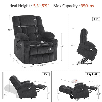 MCombo Medium Dual Motor Power Lift Recliner Chair Infinite Position, Massage and Heat, Extended Footrest, Fabric 7890