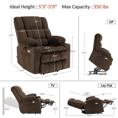 MCombo Medium Dual Motor Power Lift Recliner Chair Infinite Position, Massage and Heat, Extended Footrest, Fabric 7890