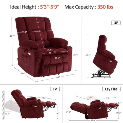 MCombo Medium Dual Motor Power Lift Recliner Chair Infinite Position, Massage and Heat, Extended Footrest, Fabric 7890