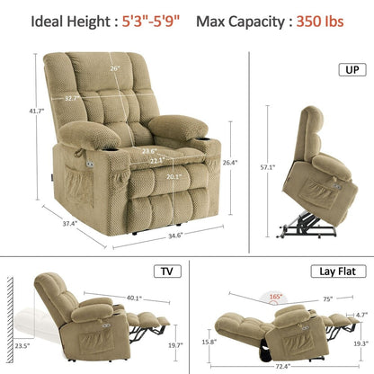 MCombo Medium Dual Motor Power Lift Recliner Chair Infinite Position, Massage and Heat, Extended Footrest, Fabric 7890