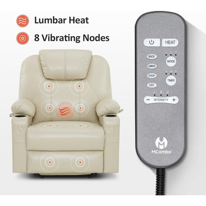 MCombo Medium-Wide Power Lift Recliner Chair Sofa with Massage and Heat for Elderly People, Faux Leather R7045