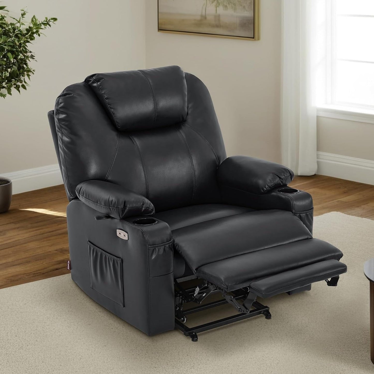 MCombo Medium-Wide Power Lift Recliner Chair Sofa with Massage and Heat for Elderly People, Faux Leather R7045
