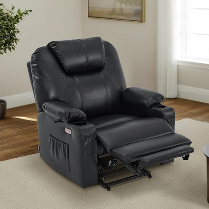 MCombo Medium-Wide Power Lift Recliner Chair Sofa with Massage and Heat for Elderly People, Faux Leather R7045