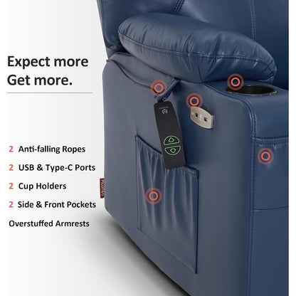 MCombo Medium-Wide Power Lift Recliner Chair Sofa with Massage and Heat for Elderly People, Faux Leather R7045