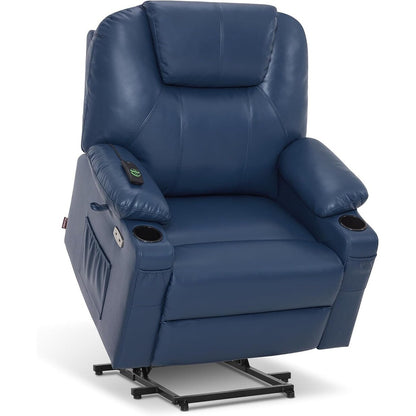 MCombo Medium-Wide Power Lift Recliner Chair Sofa with Massage and Heat for Elderly People, Faux Leather R7045