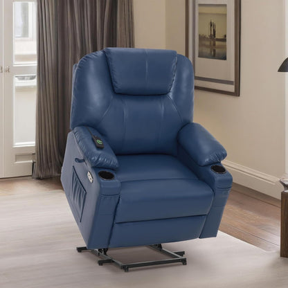 MCombo Medium-Wide Power Lift Recliner Chair Sofa with Massage and Heat for Elderly People, Faux Leather R7045