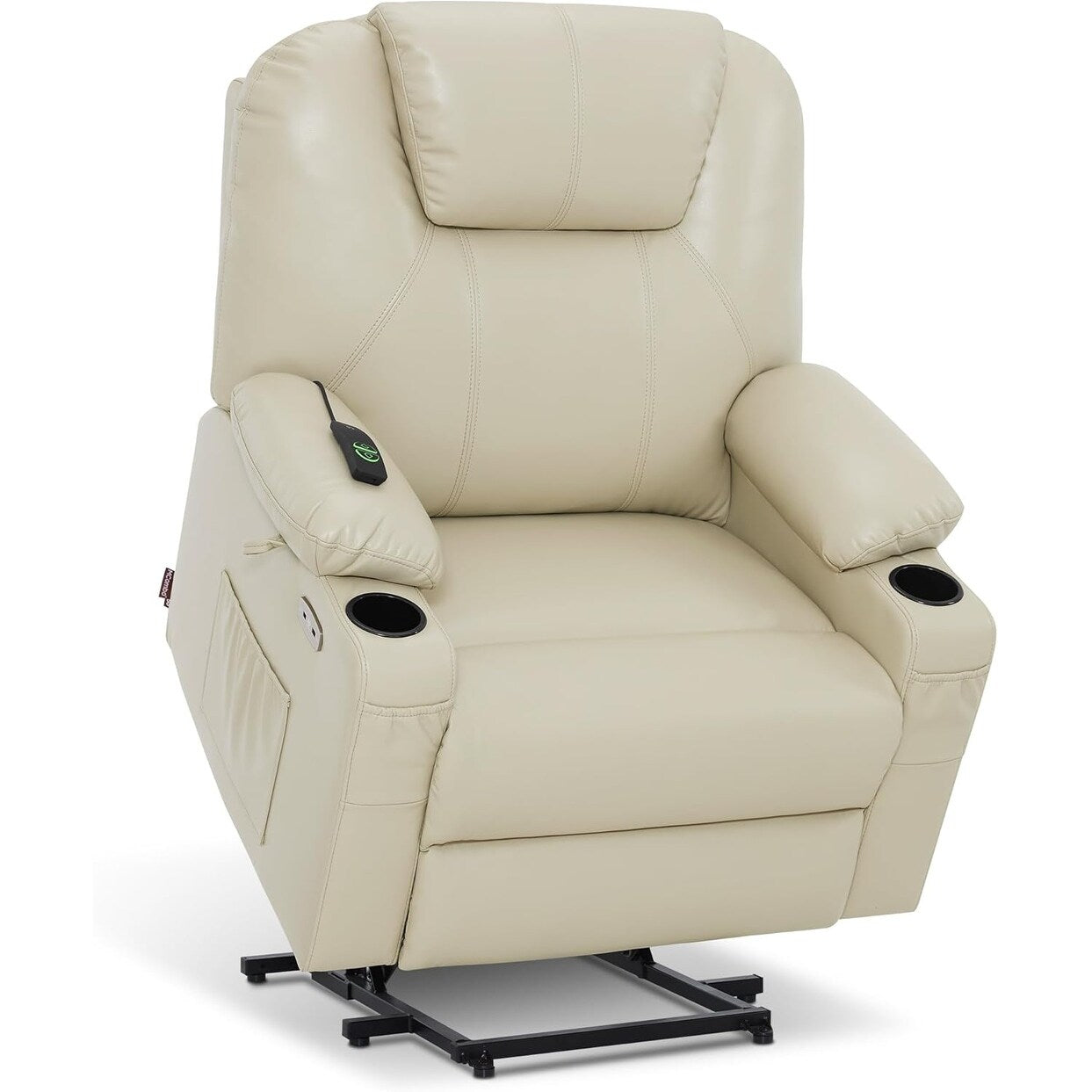 MCombo Medium-Wide Power Lift Recliner Chair Sofa with Massage and Heat for Elderly People, Faux Leather R7045