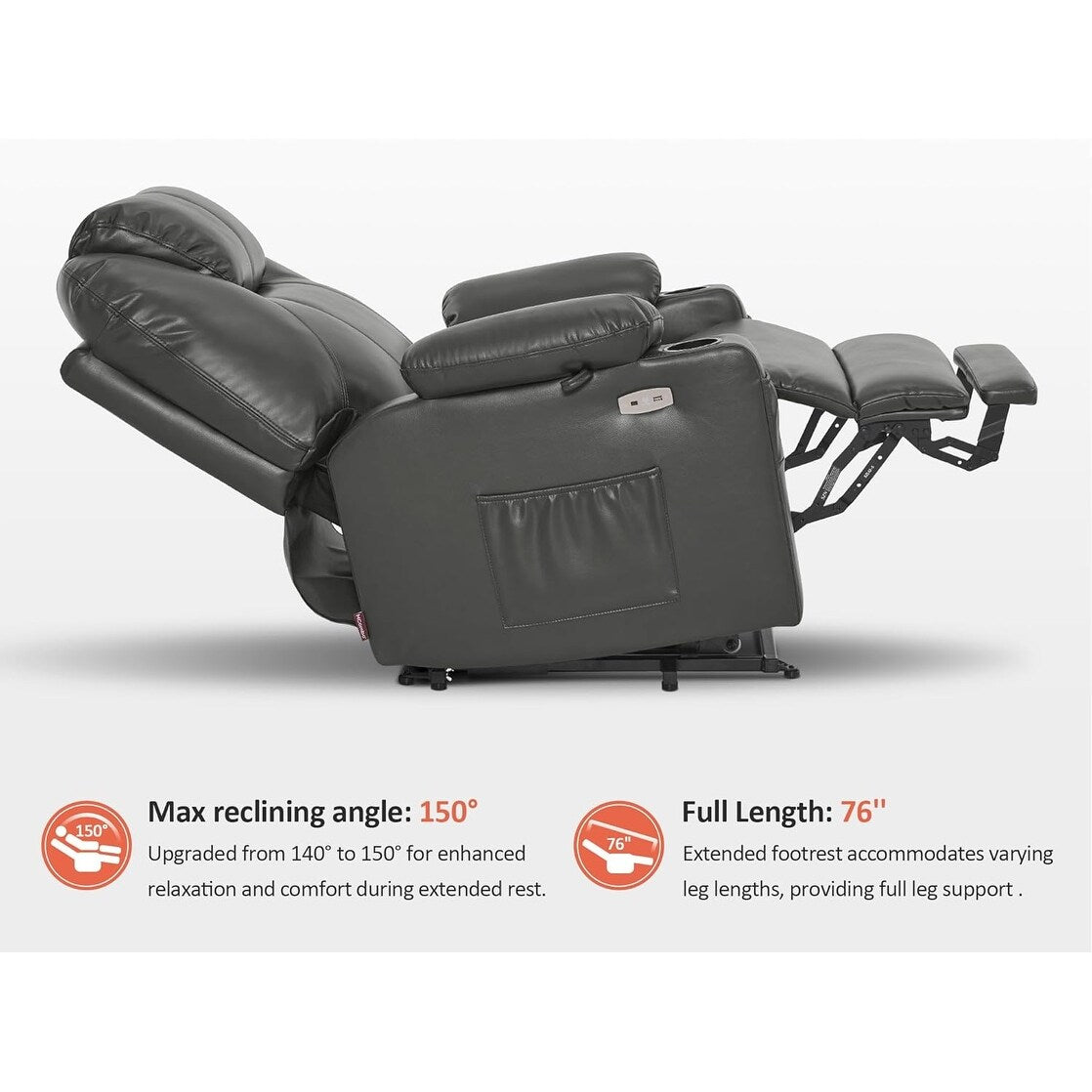 MCombo Medium-Wide Power Lift Recliner Chair Sofa with Massage and Heat for Elderly People, Faux Leather R7045