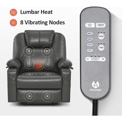 MCombo Medium-Wide Power Lift Recliner Chair Sofa with Massage and Heat for Elderly People, Faux Leather R7045