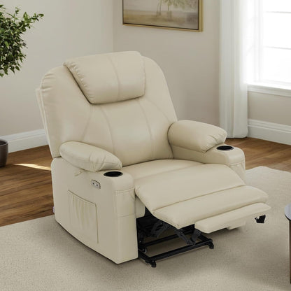 MCombo Medium-Wide Power Lift Recliner Chair Sofa with Massage and Heat for Elderly People, Faux Leather R7045
