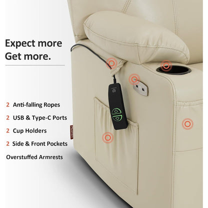 MCombo Medium-Wide Power Lift Recliner Chair Sofa with Massage and Heat for Elderly People, Faux Leather R7045