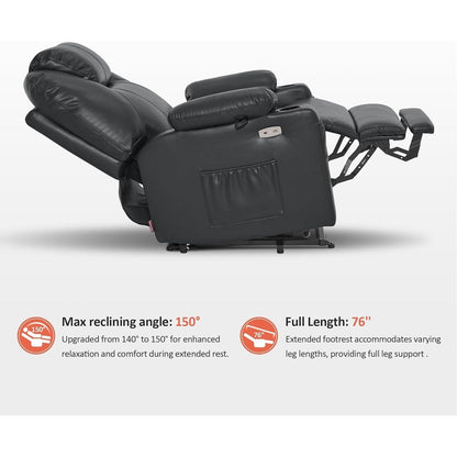 MCombo Medium-Wide Power Lift Recliner Chair Sofa with Massage and Heat for Elderly People, Faux Leather R7045