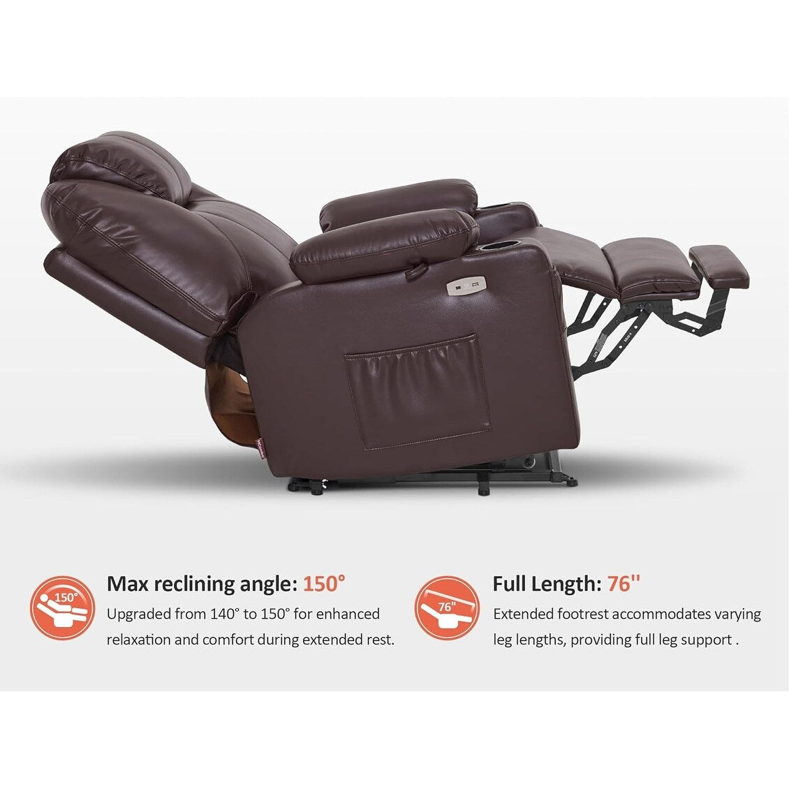 MCombo Medium-Wide Power Lift Recliner Chair Sofa with Massage and Heat for Elderly People, Faux Leather R7045