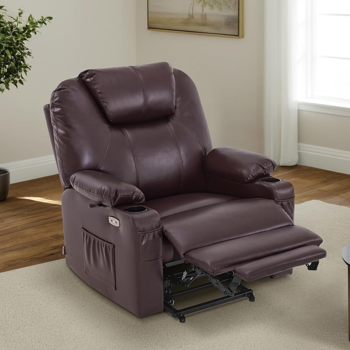 MCombo Medium-Wide Power Lift Recliner Chair Sofa with Massage and Heat for Elderly People, Faux Leather R7045