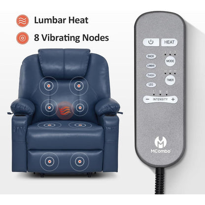 MCombo Medium-Wide Power Lift Recliner Chair Sofa with Massage and Heat for Elderly People, Faux Leather R7045