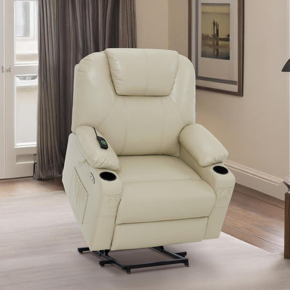 MCombo Medium-Wide Power Lift Recliner Chair Sofa with Massage and Heat for Elderly People, Faux Leather R7045