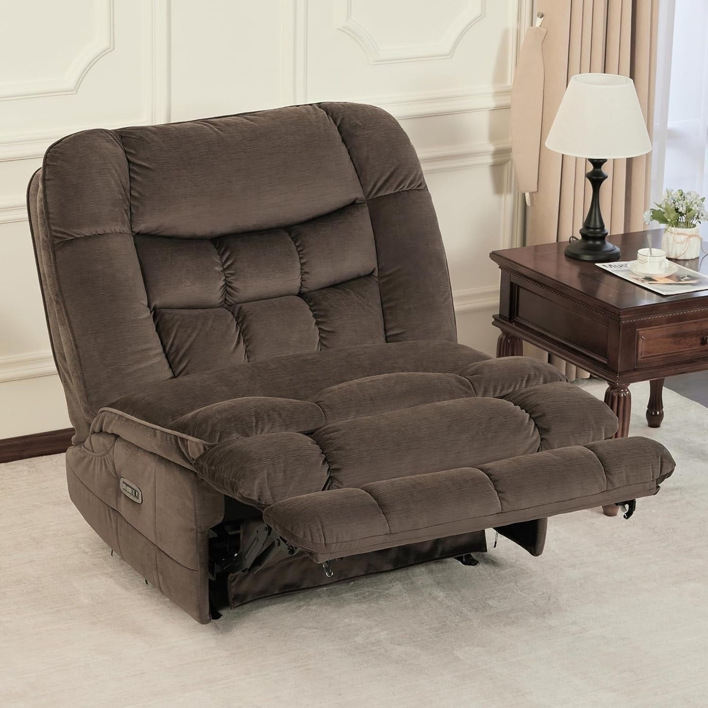 MCombo Oversized Dual Motor Armless Power Rocker Recliner Chair, Zeroarms Recliner Perfect for Living Room Fabric PR607