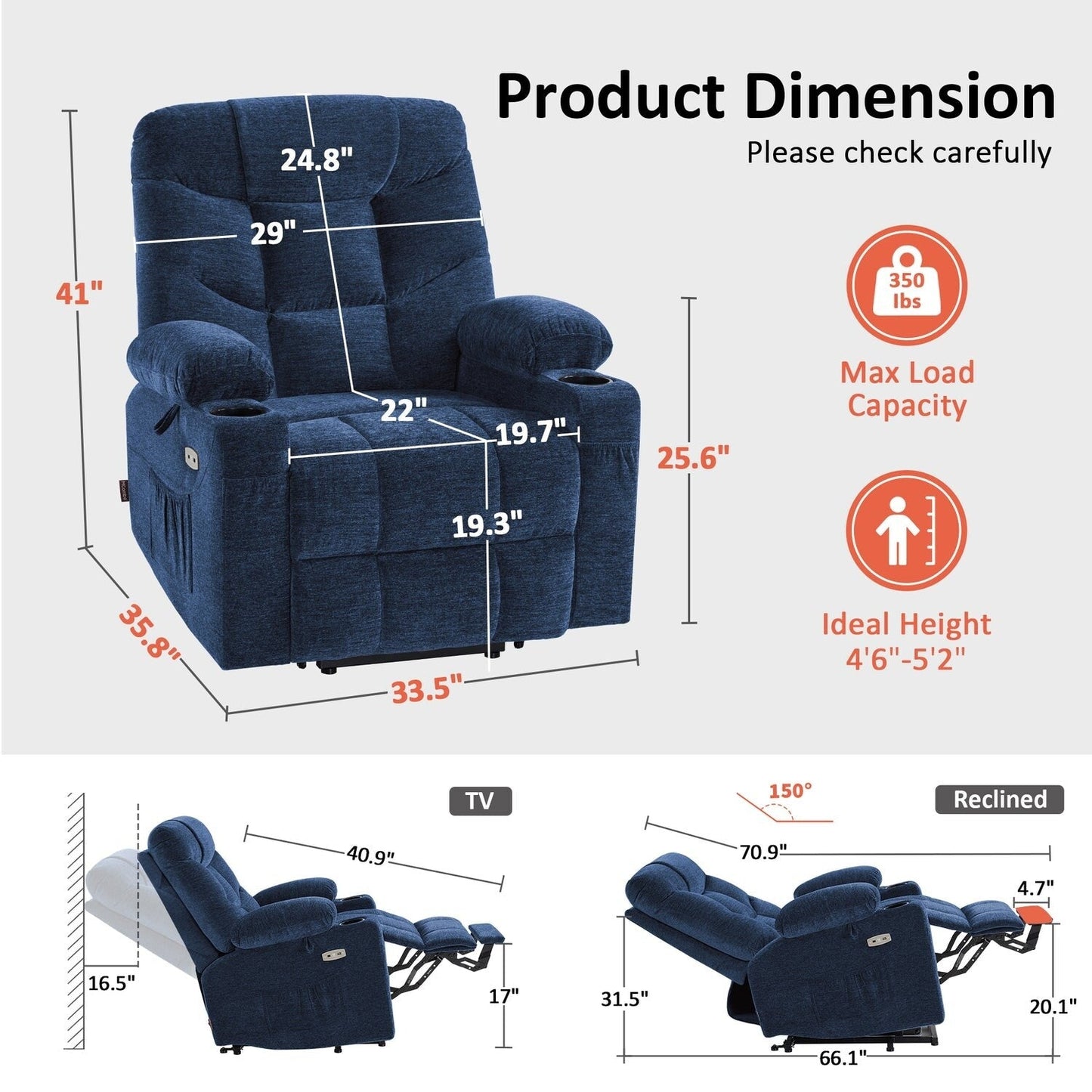 MCombo Power Lift Recliner Chair with Extended Footrest for Elderly People